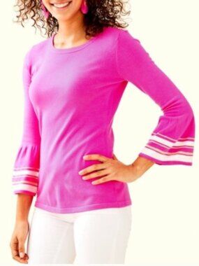 Lilly Pulitzer Callee Sweater Bright Pink Flared Sleeve Size XS
